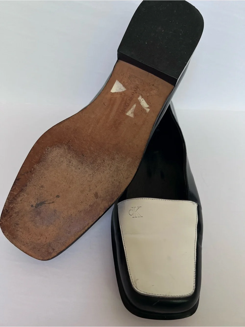 Calvin Klein Collection Black and White Square-Toe Slip-On Loafers